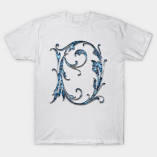 Ornate Blue Silver Letter D T-Shirt